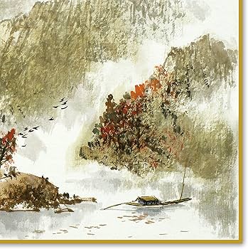 中国画 絹本水墨山水画 方山水 複製画 中国山水画, Painting by Wang
