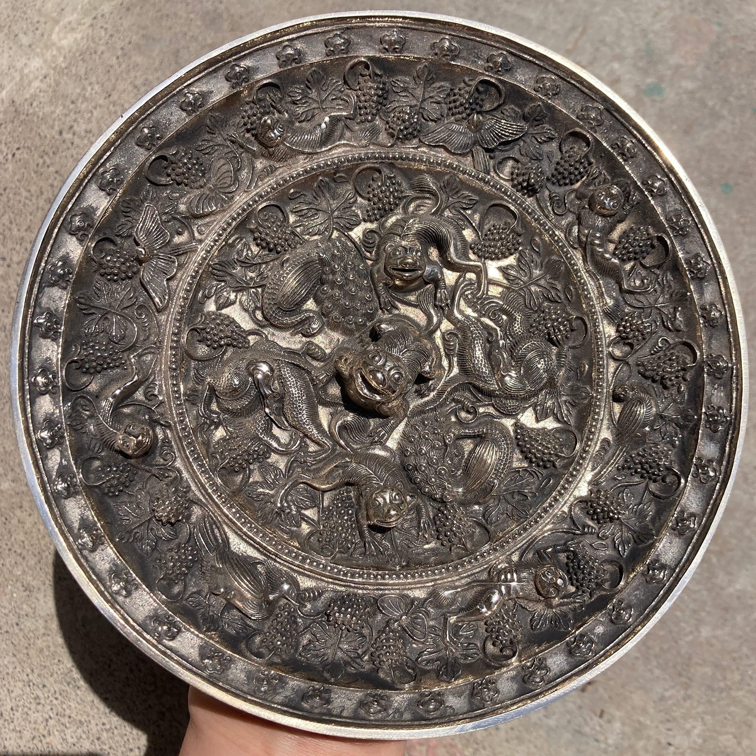 中国 古銅 神獣雷刻 水滴 書道具 V R9176 中国 古銅 神獣雷刻 水滴 書