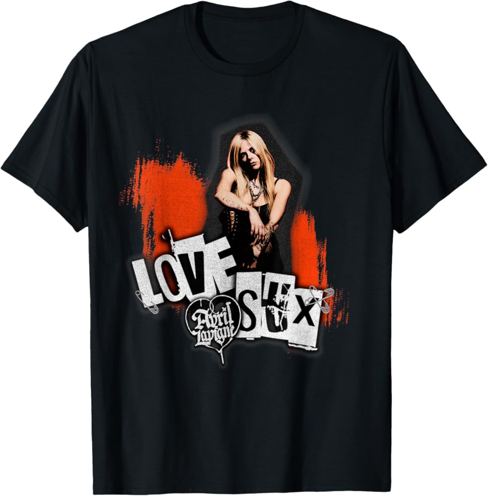 Amazon.com: Official Avril Lavigne Love Sux Photo T-Shirt