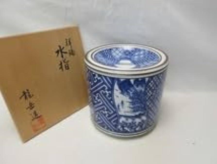 龍岳作 染付桶皮皆具 共箱1429 橋本龍岳 扇面 色絵末広透し蓋置 共箱