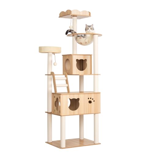 PETTIFUL キャットタワー 木製 大型 据え置き おしゃれ 大型猫 スリム