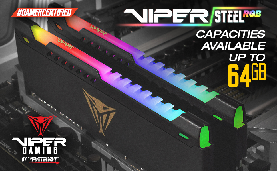 Patriot Viper Steel RGB DDR4 RAM 32GB (2X16GB) 3200MHz CL18 1.35v