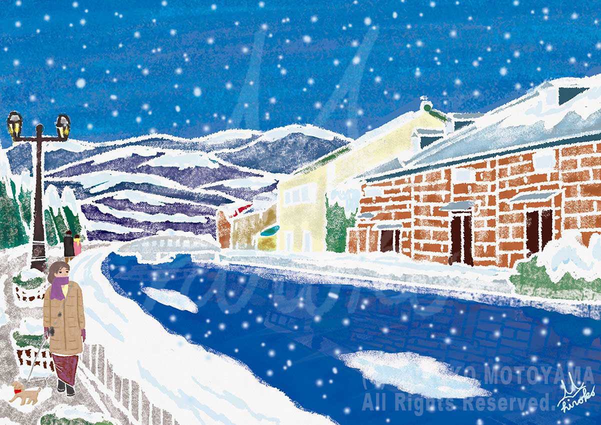 オリジナルイラスト「運河と雪景色 」 │ イラストレーター本山浩子