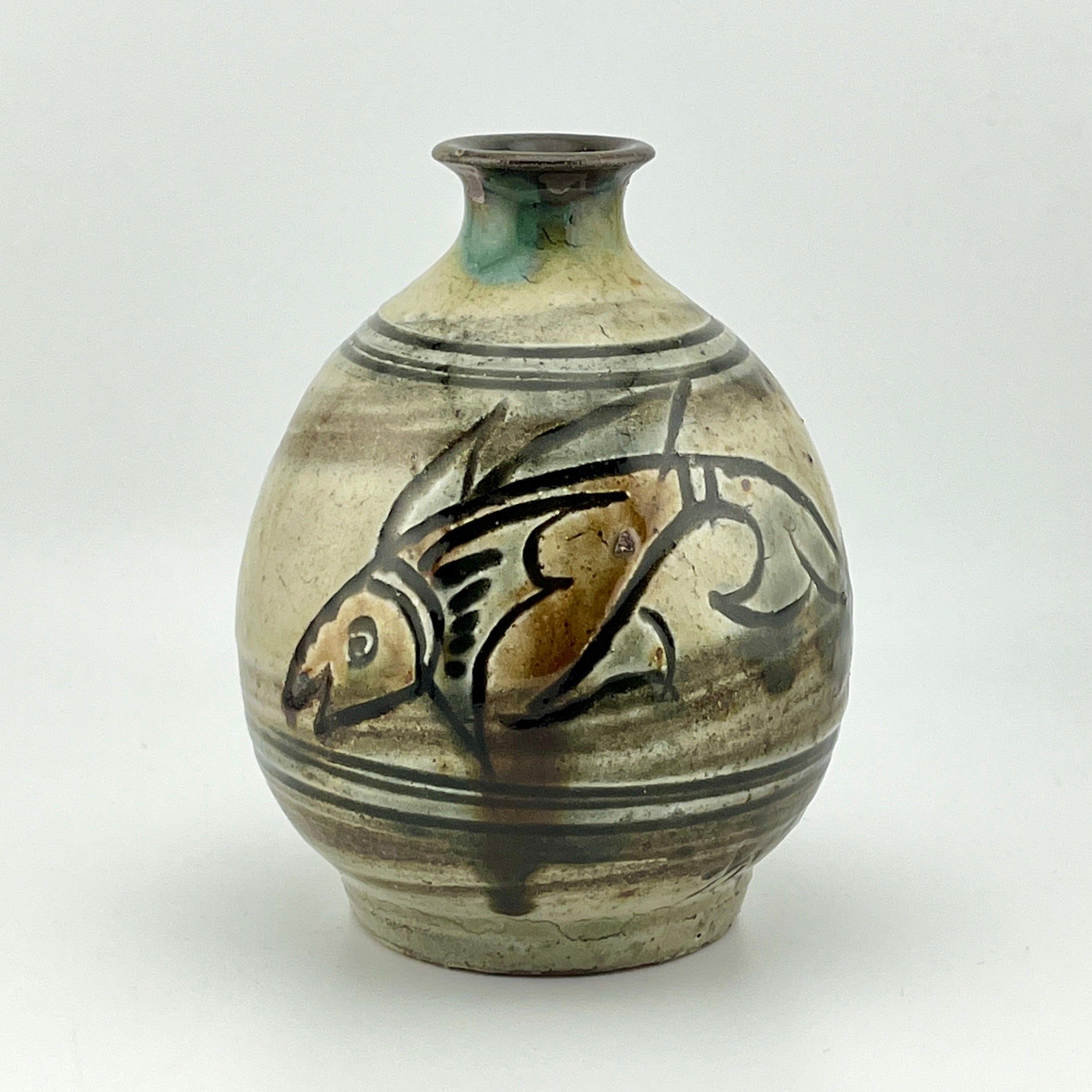 壺屋焼 人間国宝 金城次郎作 魚文丸徳利 （笑う魚） – 生活民芸 なかむた