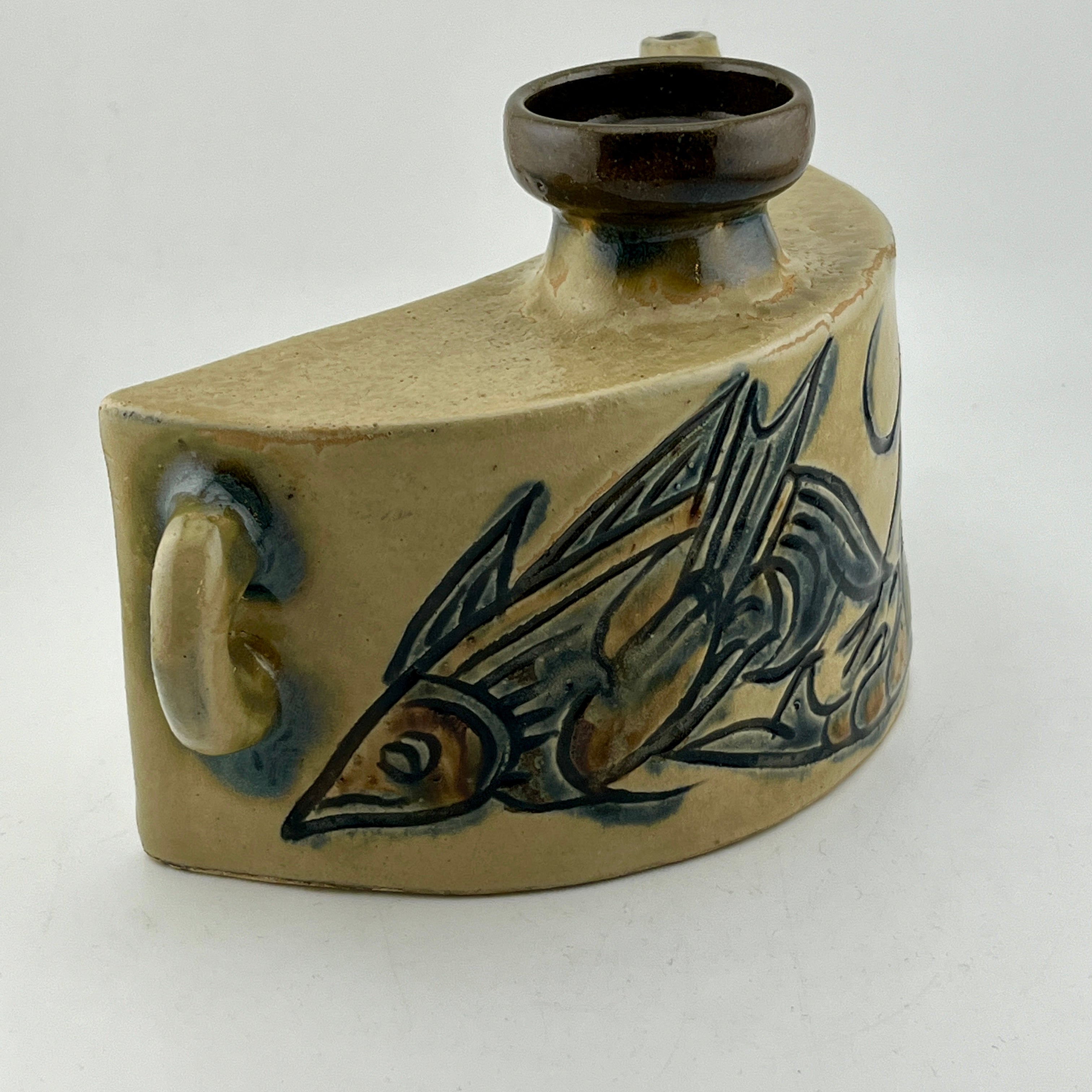 魚文抱瓶 金城次郎 人間国宝 壺屋焼 箱付き 未使用 草色 壺屋焼