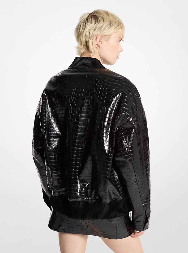 Crocodile Embossed Bomber Jacket in BLACK - Sale | Michael Kors [US]