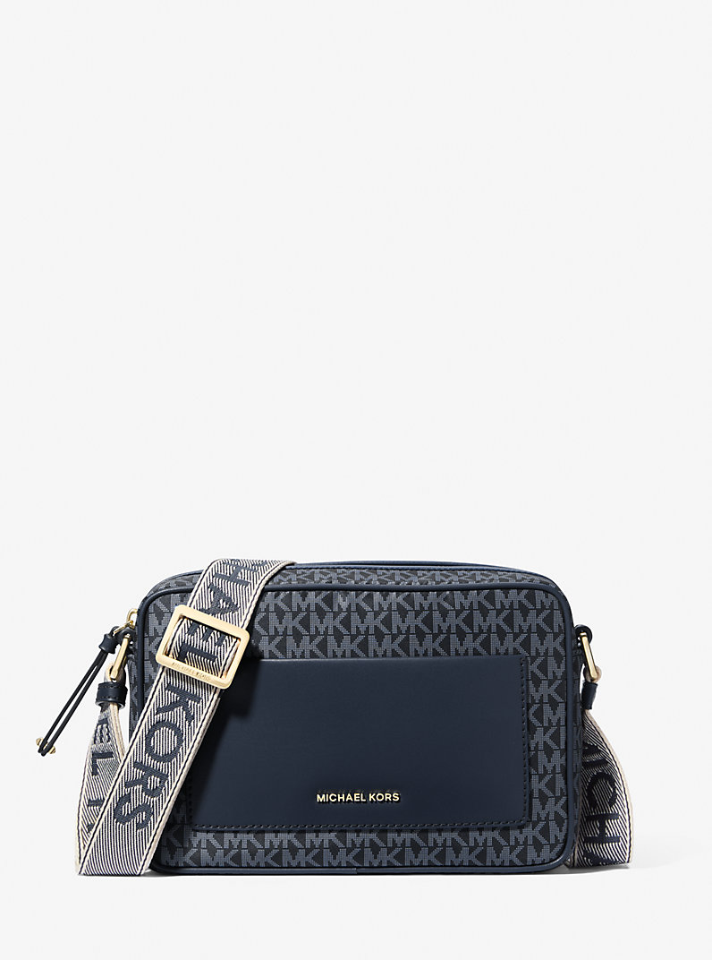 Jet Set Large Signature Logo Print Woven Crossbody Bag in ADMRL