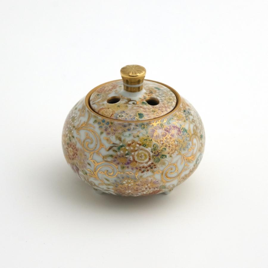 中国 古銅 金彩 花草文 小さな香炉 V 9641 中国 古銅 金彩 花草文