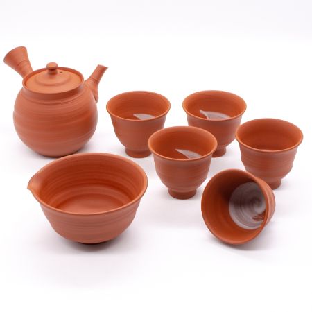 村越風月＞常滑焼 茶器セット 約280ml 朱泥筋引 木箱入 | 愛知県常滑市