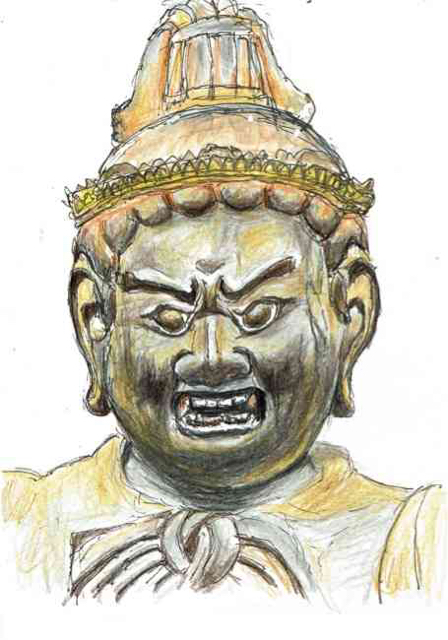 仏像スケッチ・滋賀石山寺・重要文化財・増長天立像: 円空仏などの彫刻