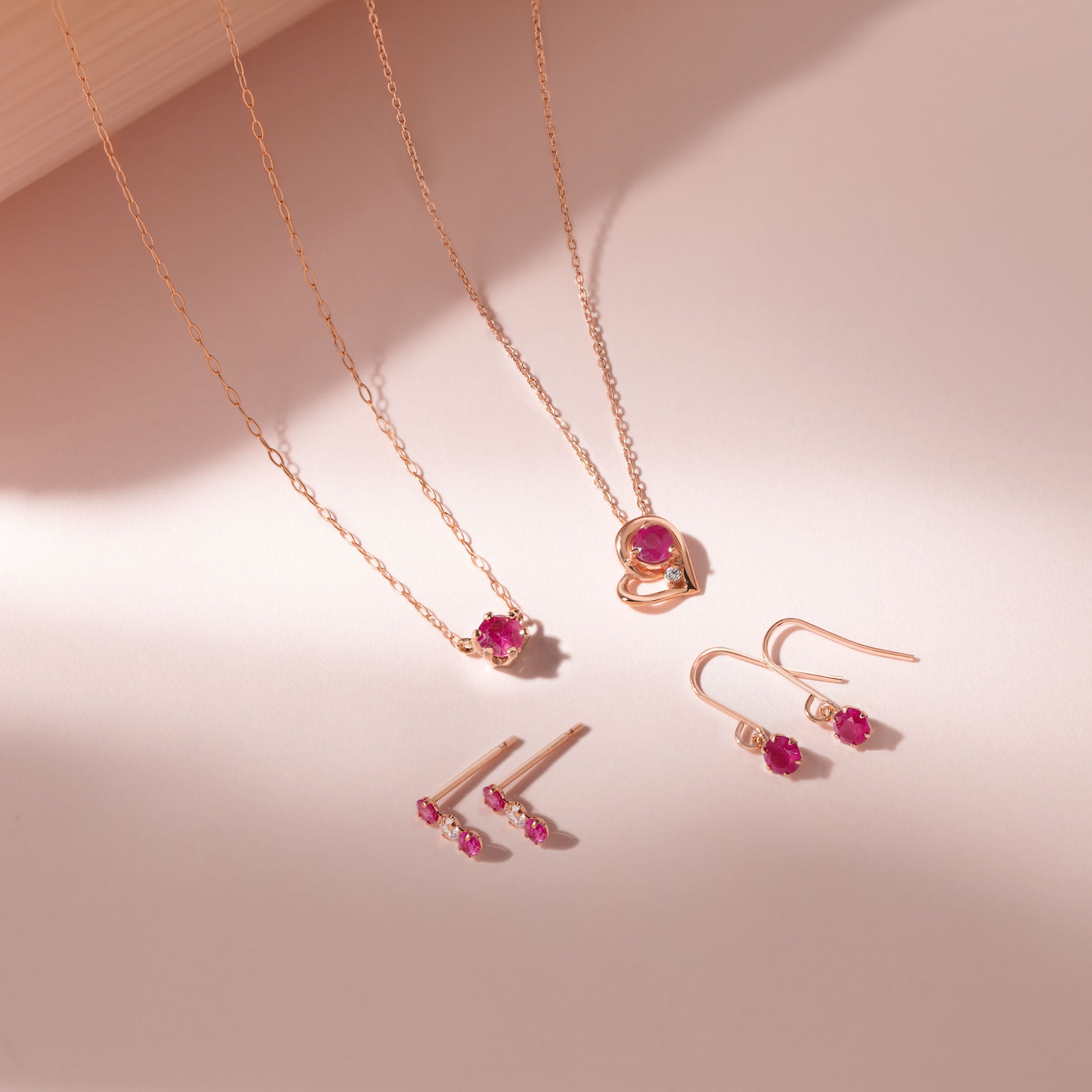 7月誕生石 K10 ピンクゴールド ルビー ダイヤモンド ハート ネックレス