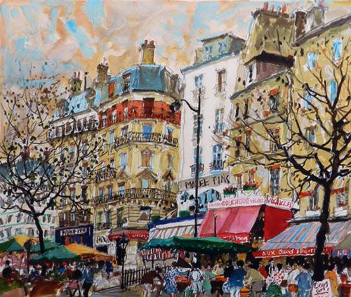 児玉幸雄 パリーの朝市 リトグラフ 石版画 絵画 風景画 洋画 【公式通販】