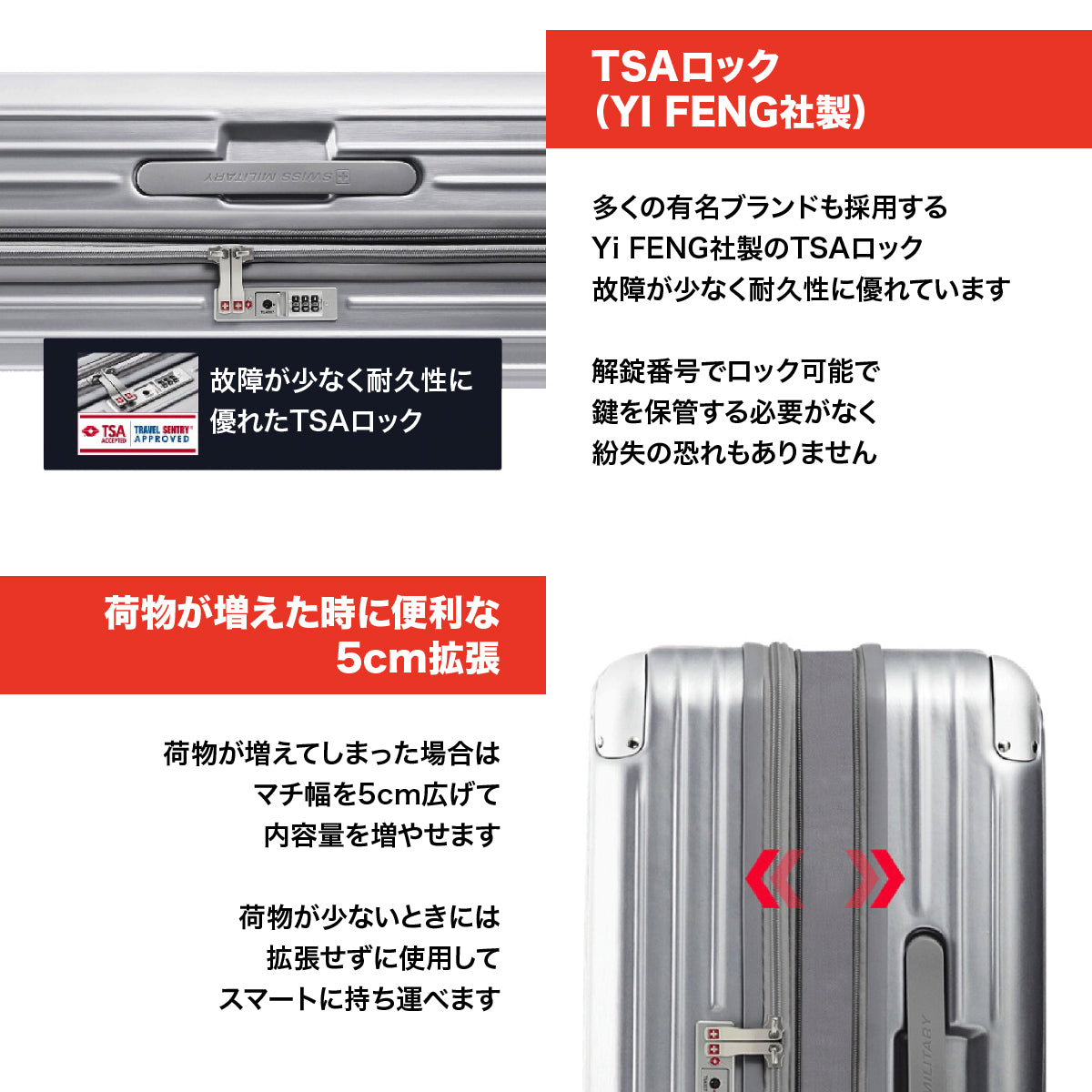 スーツケース SWISS MILITARY Mサイズ 4～6泊 65cm CYGNUS(シグナス