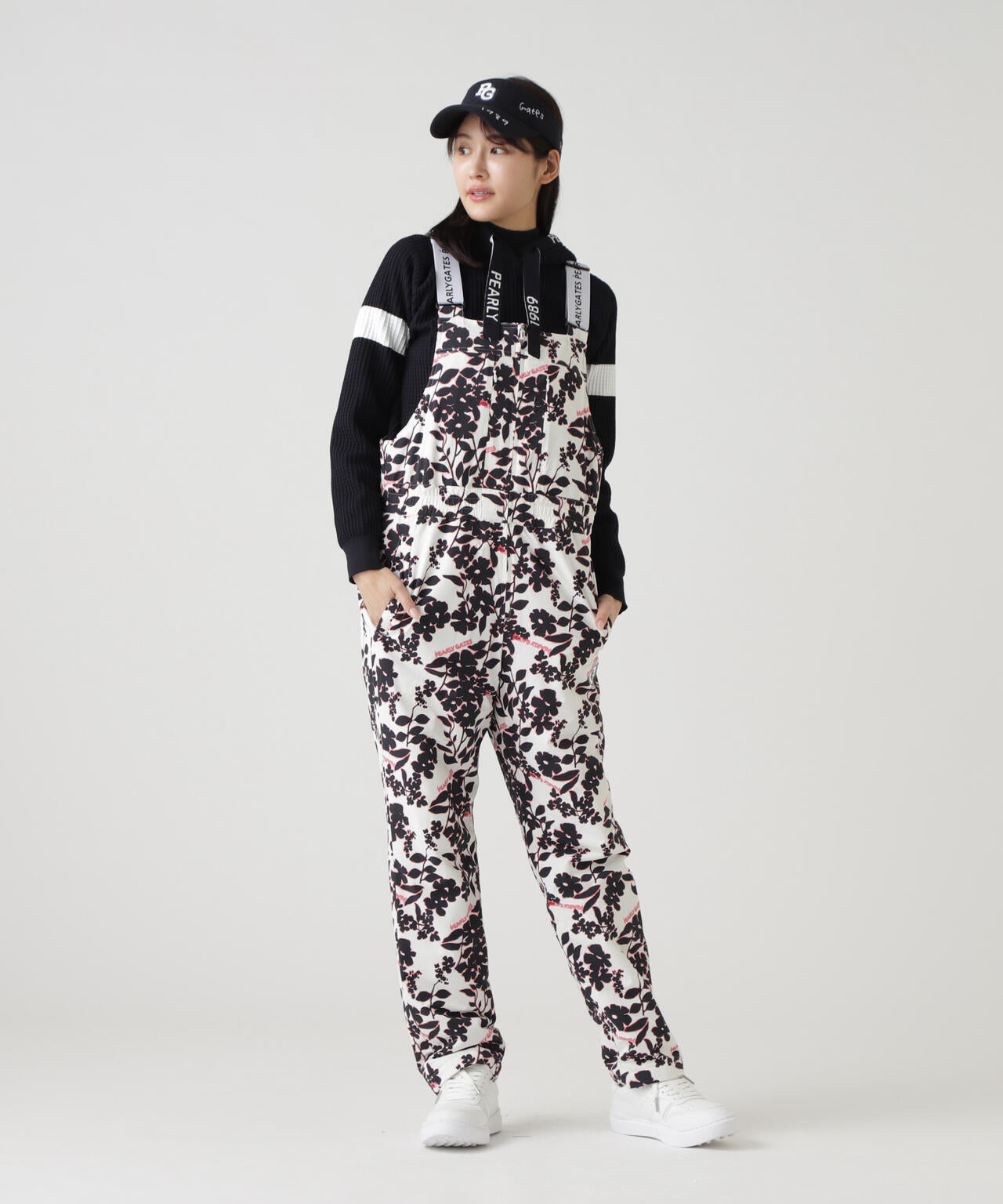 NyストレッチBIGリップストップ中綿オーバーオール ＜ロゴ×花柄