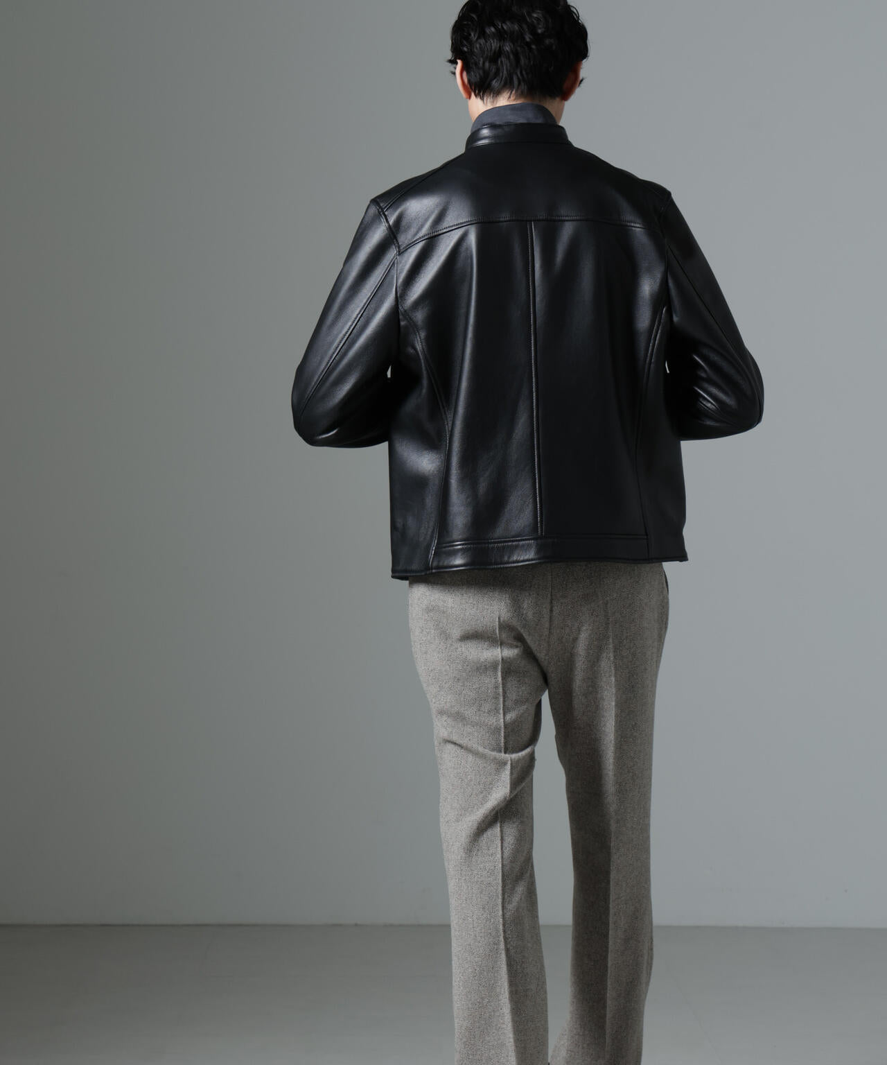 バンドカラーレザーシングルライダースジャケット | NANO universe