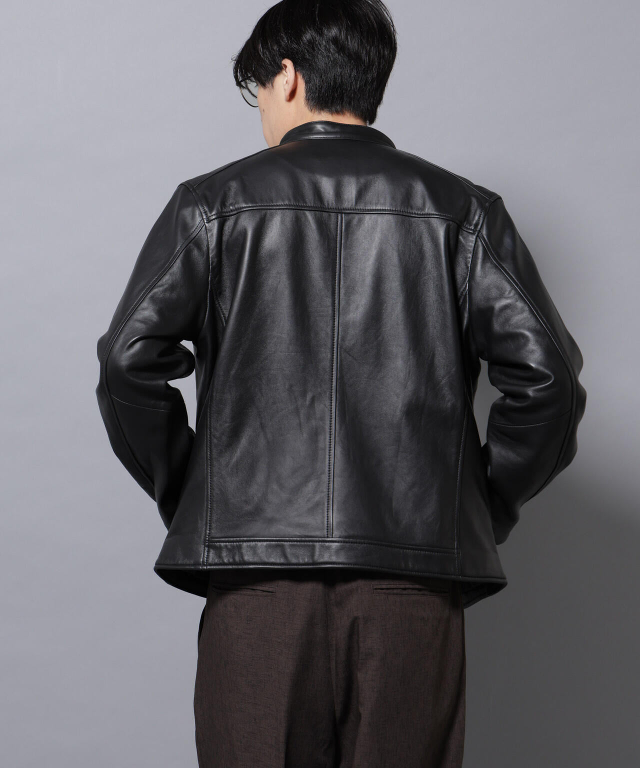 バンドカラーレザーシングルライダースジャケット | NANO universe