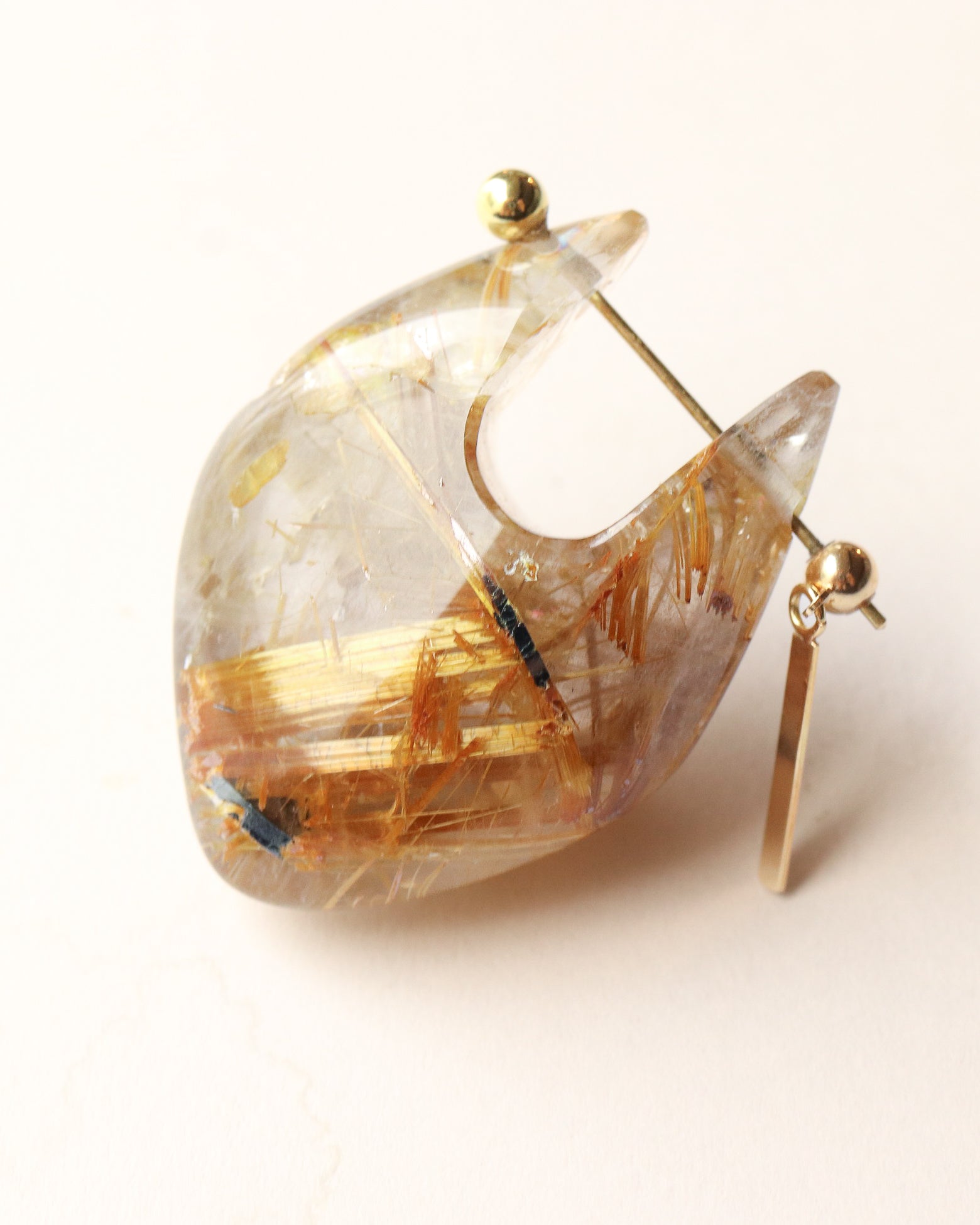 Rock Pierced Earring - Golden Rutilated Quartz - – MONAKA jewellery