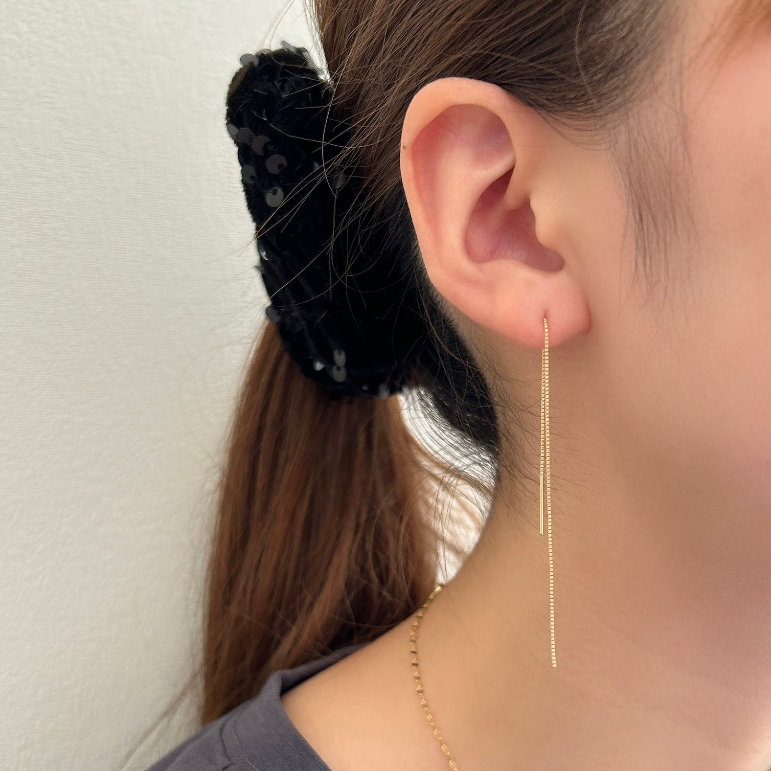 K18ベネチェーンロングピアス