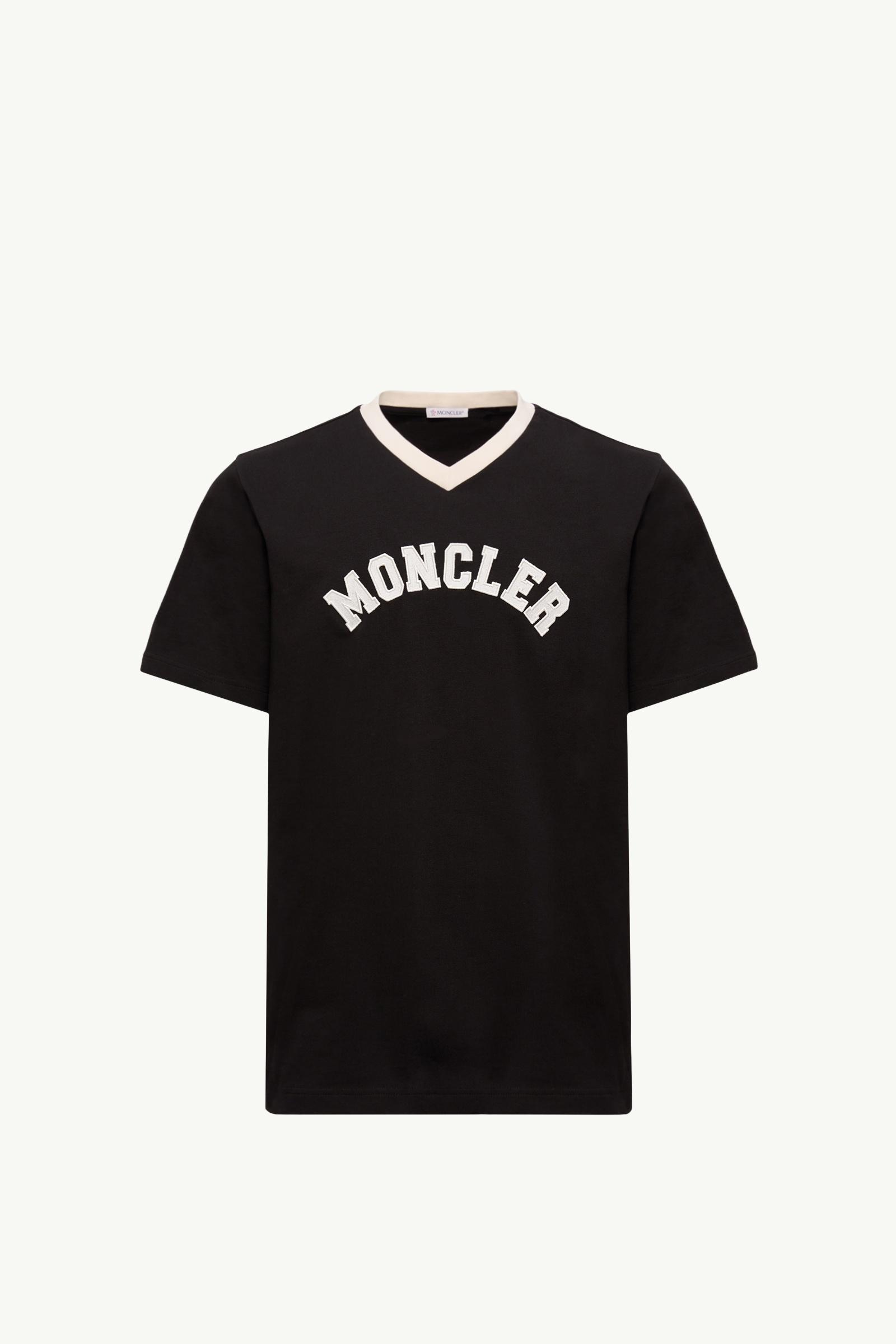 Black Embroidered Logo Cotton Piquet V-Neck T-Shirt - Polos & T