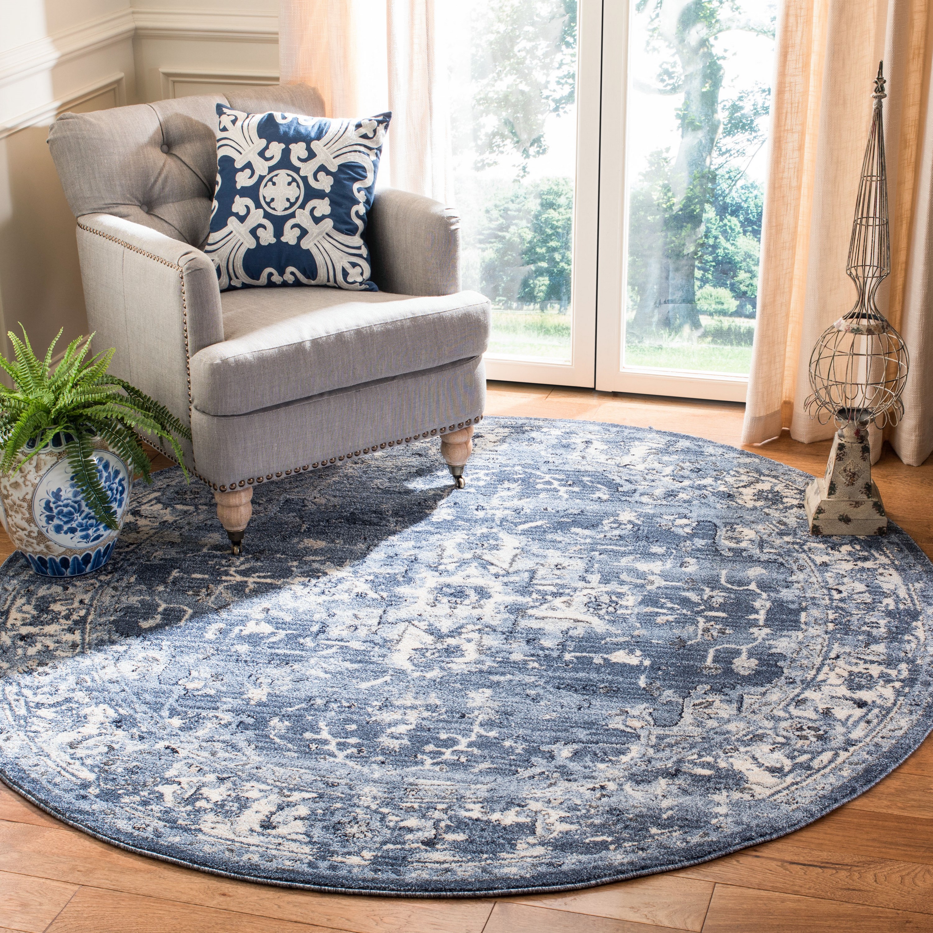 Safavieh Charleston Kashi 7 X 7 (ft) Navy/Creme Round Indoor
