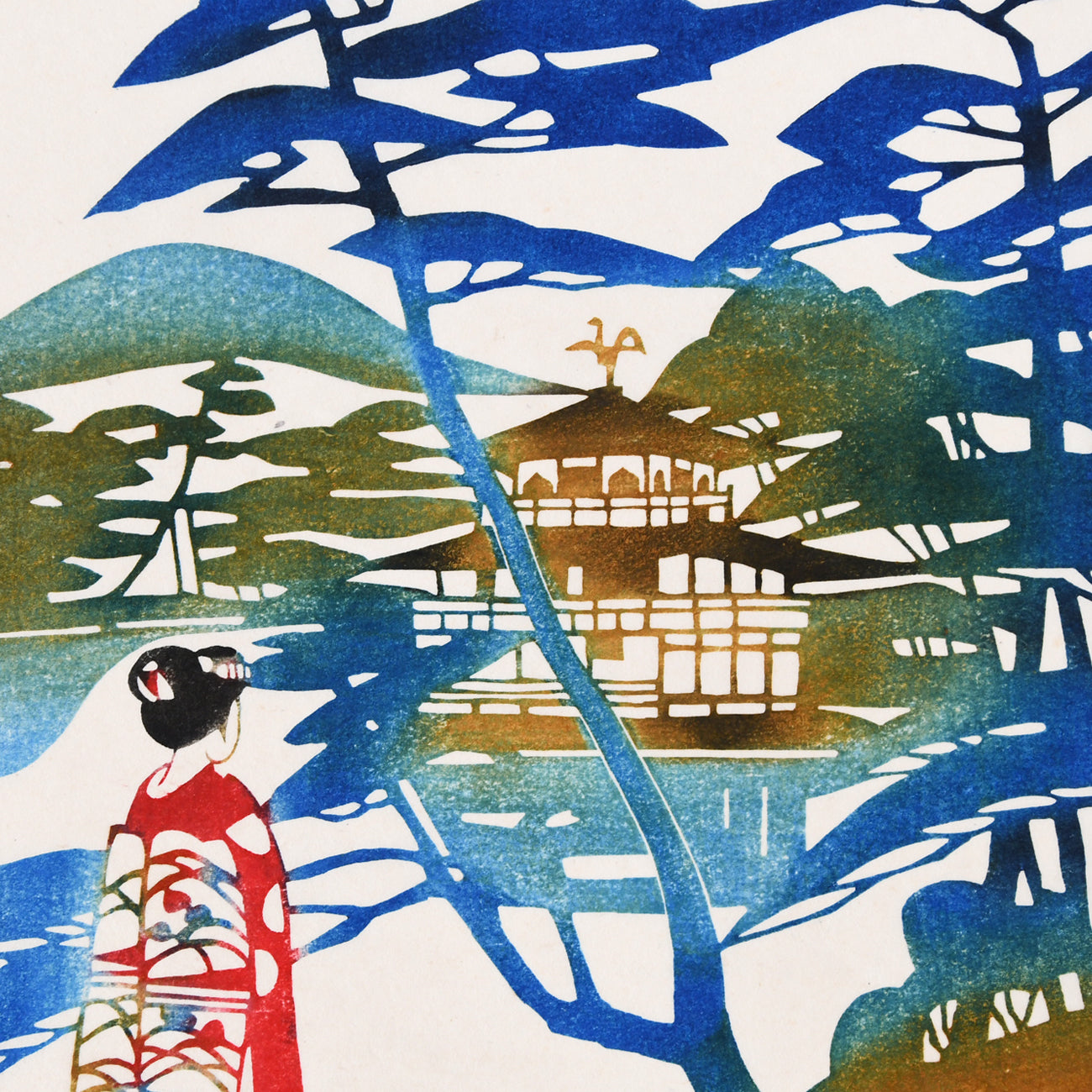 木版画 稲垣稔次郎 金閣寺と舞妓 額装入 / no.2669 | 京都の伝統工芸品