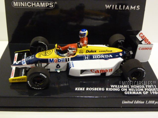 Williams Honda FW11 #6 F1 German GP Keke Rosberg riding on Nelson