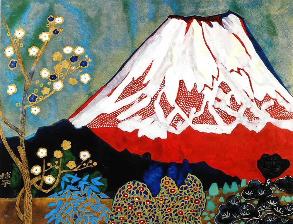 SALE(F10号)片岡球子【花咲く富士】 肉筆/表裏サイン有/裏シール有/岩