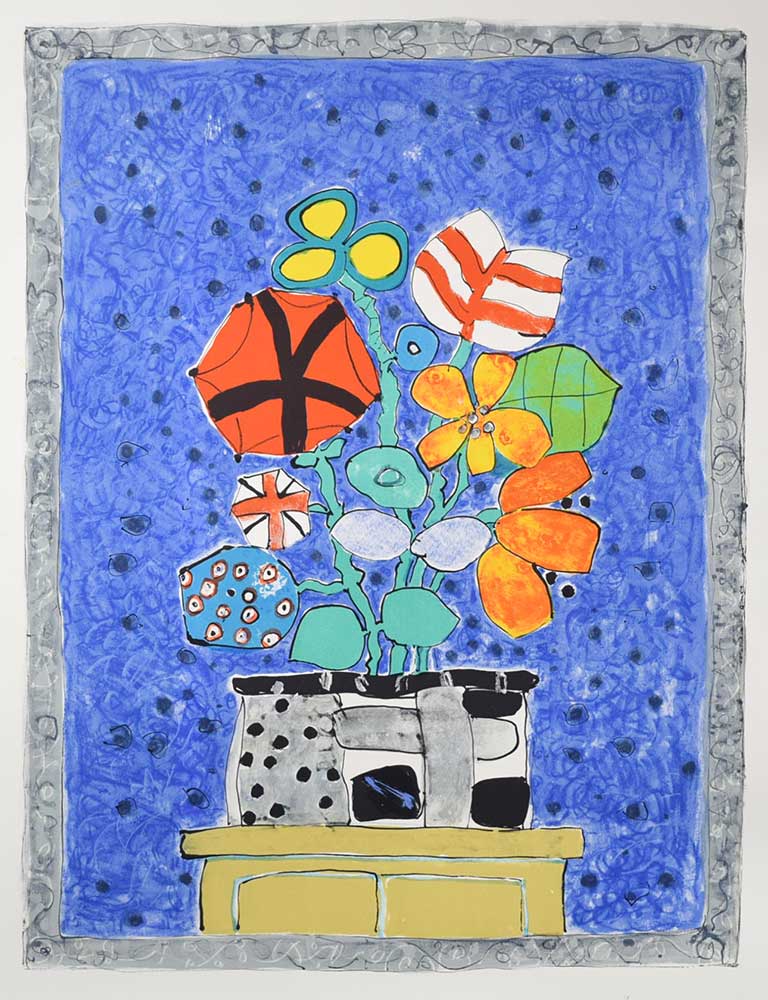 ポール・アイズピリ 「青い背景の花束」 リトグラフ 版画 絵画