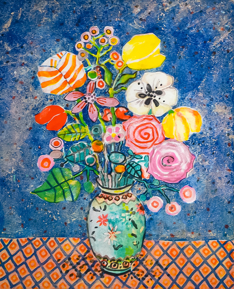 リトグラフ ポールアイズピリ 白い花瓶の花 EA 直筆サイン 美術品