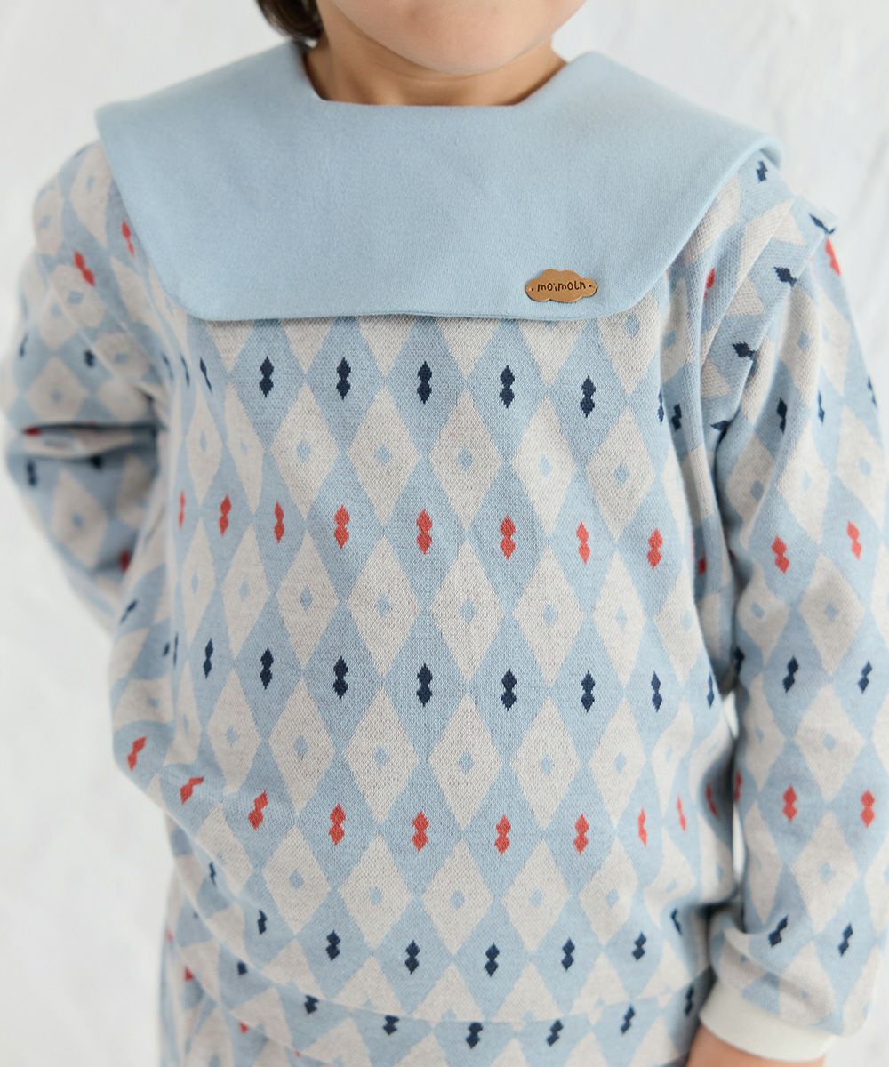 日本限定】【セットアップ】配色セーラーカラーダイヤ柄トップス