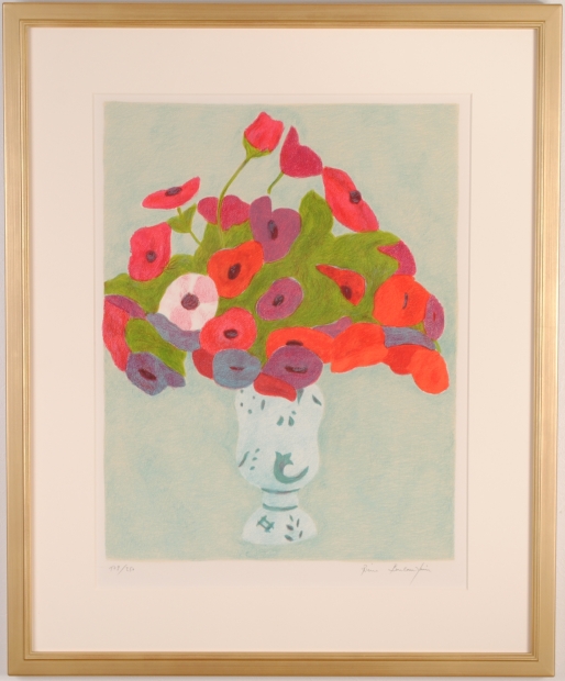 ピエール・ボンコンパンの花の絵のリトグラフの版画「花瓶アネモネ」を