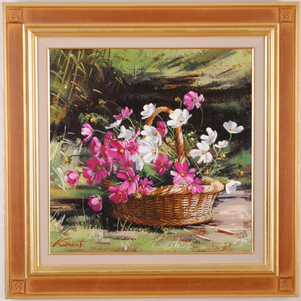 油絵の絵画で田中清が描いたコスモスの花の油絵「陽光の道」をご購入