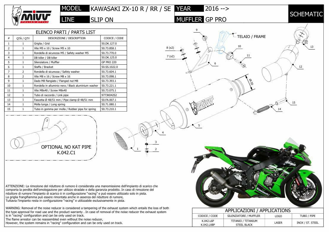 MIVV スリップオンマフラー GP PRO ブラックステンレス KAWASAKI ZX
