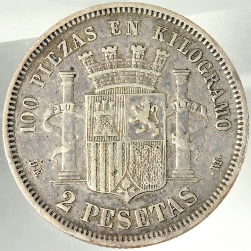 珍）スペイン 1870年 2ペセタ 銀貨 スペイン 1870年 2PESETAS銀貨 VF