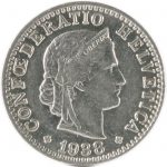 スイス 1938年 20サンチーム 白銅貨 AU | ミスターコインズ