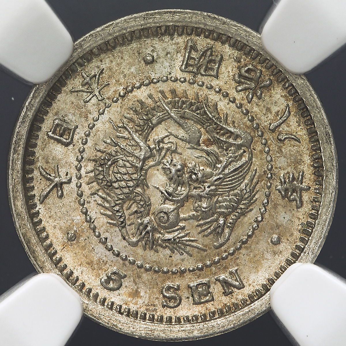 極美品 PCGS-MS64 竜五銭 銀貨 明治8年（1875） 竜5銭銀貨 明治8年