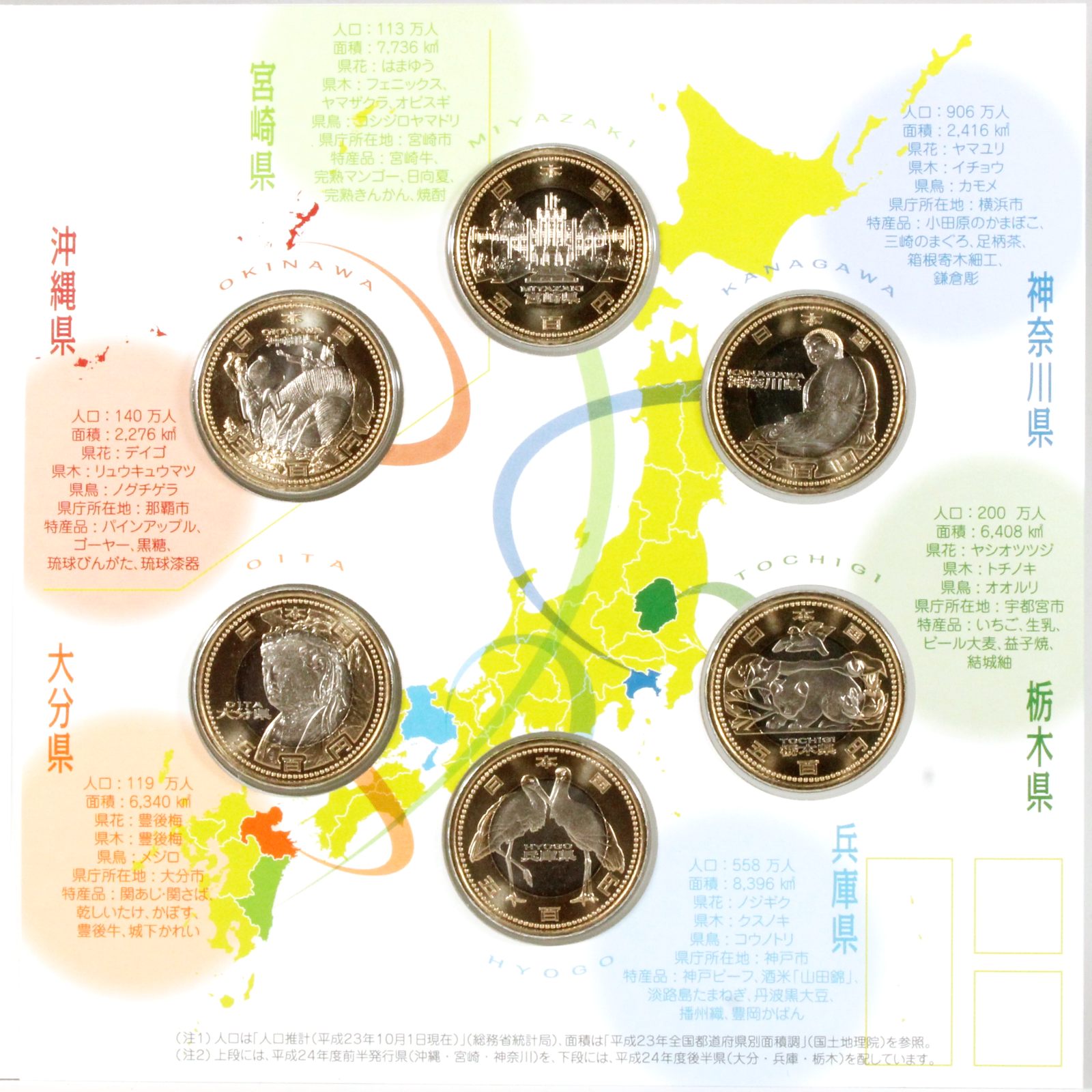 地方自治 60周年記念 5百円 バイカラー 貨幣セット 沖縄県 宮崎県