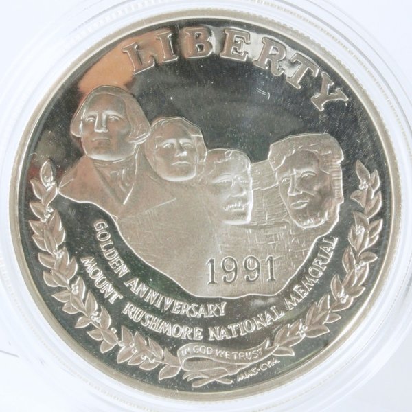 米国立記念碑ラシュモア山50周年記念 1991プルーフ 銀貨含む2枚セット s