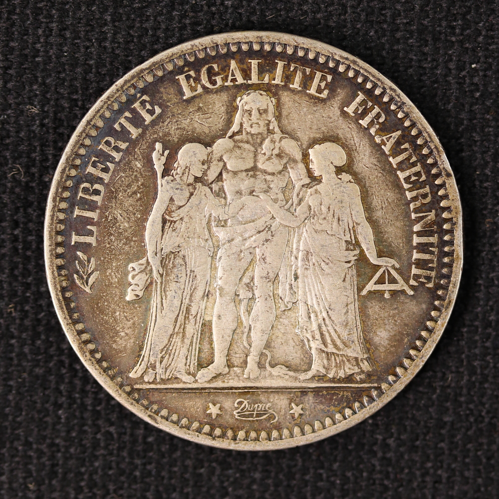 フランス1874年- K 稀少❗️ヘラクレス5フラン大型銀貨 PCGS認証