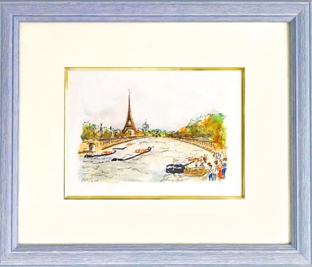 パリ風景画・ウシエ「パリ」リトグラフ・額寸425×360mm