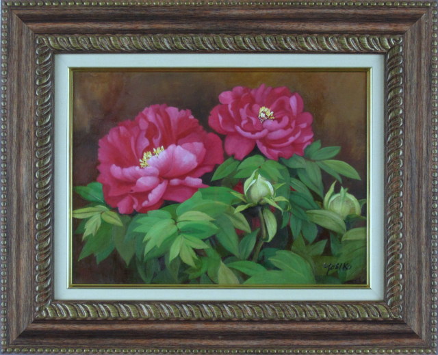 牡丹の絵 ・志村好子 「 牡丹 」（赤）油彩・F4