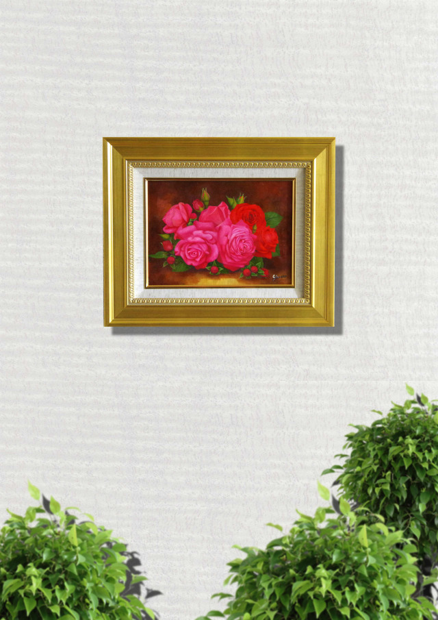 油絵、F4号額入り、薔薇の花 油絵、F4号額入り、薔薇の花