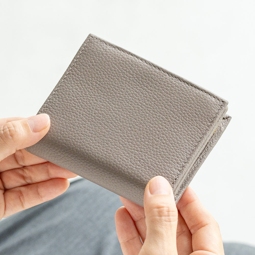 牛革 シュリンクレザー ゴールドファスナー ボタン閉じ 二つ折り財布