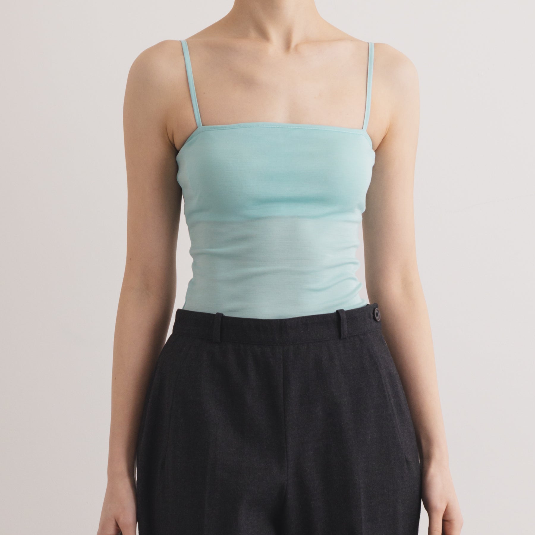 シルク100%ベアキャミソール, カップ付き, ミント／ベアトップ型