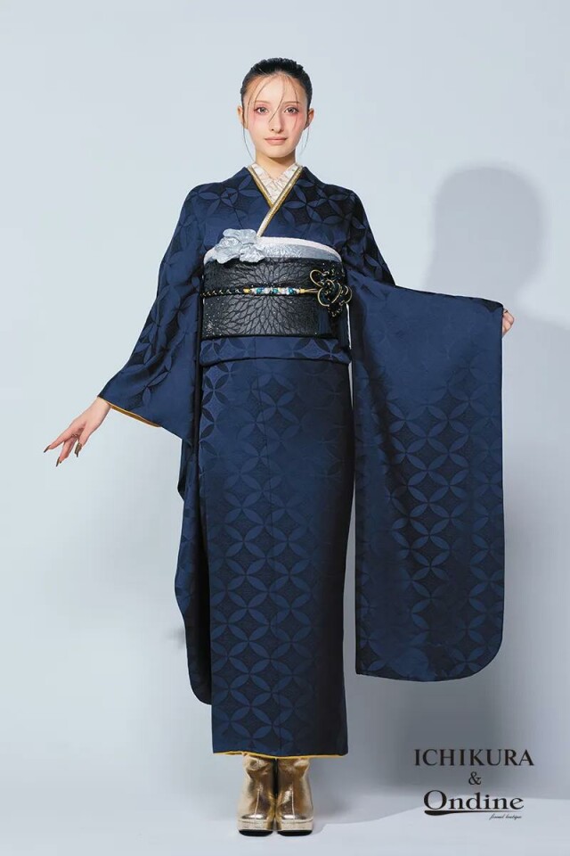 振袖専門店 一蔵の振袖 /黒色/青色/グラマラス/無地柄/ E-1041 | My振袖