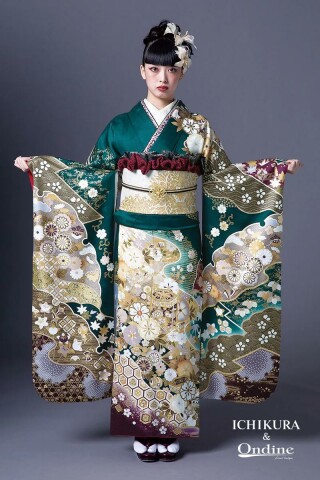 オンディーヌ 振袖 OE-1391 緑色 花柄 One&Only》御所解牡丹 OE-1391