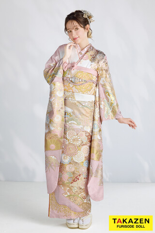 TAKAZENの振袖 /ピンク色/白色/古典/菊柄/ 最新作プレミアム古典