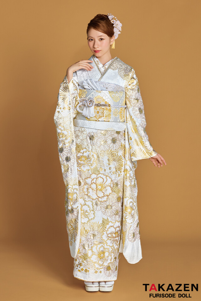 振袖 金駒刺繍 金通し 金彩 熨斗 八重桜 牡丹 成人式 着物 101b d 振袖