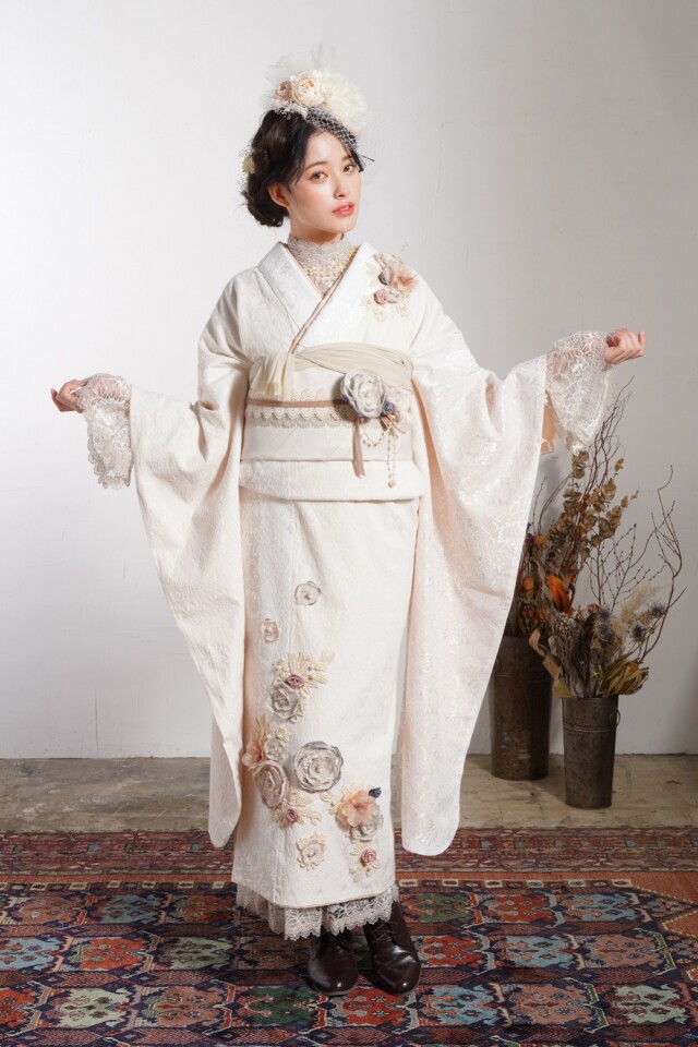 正直屋-和合店の振袖 /白色/エレガント/花柄/ レース振袖 RF6M2 | My振袖