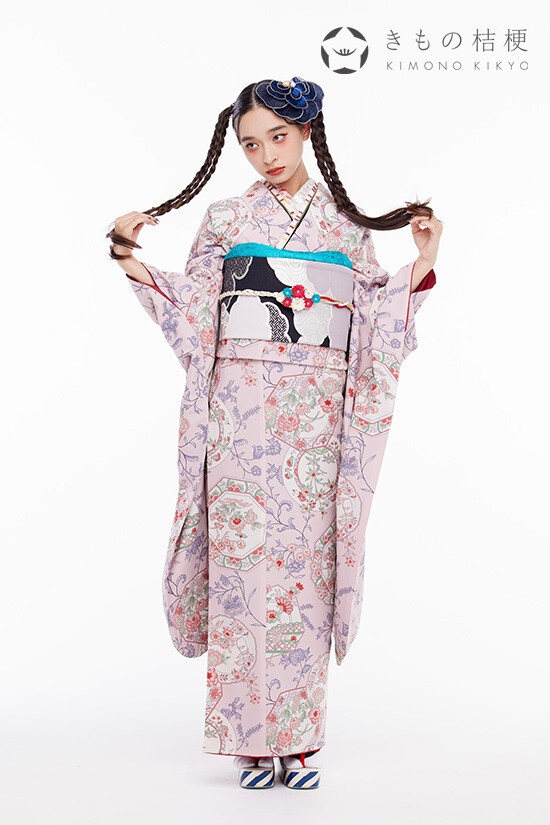 きもの桔梗 下松店の振袖 /ピンク色/紫色/レトロ/花柄/ HF-0173 | My振袖
